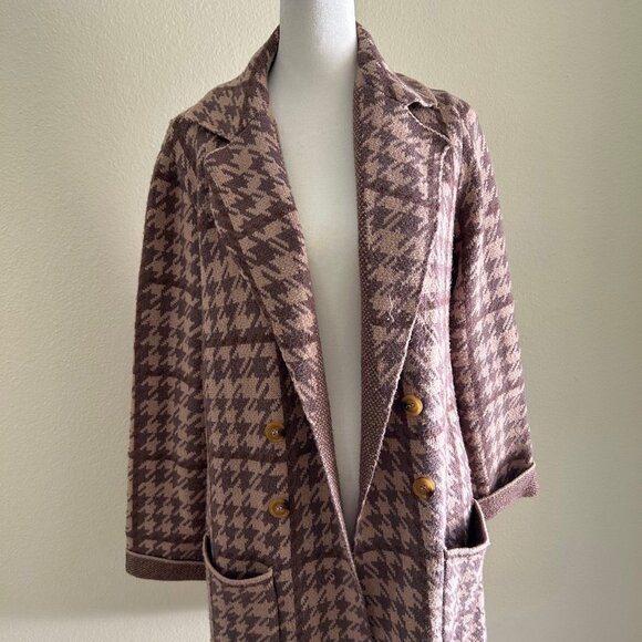 Rielle Trench Cardigan Women’s SZM Houndstooth Brown Coco Classic Knit Button - Picture 3 of 13